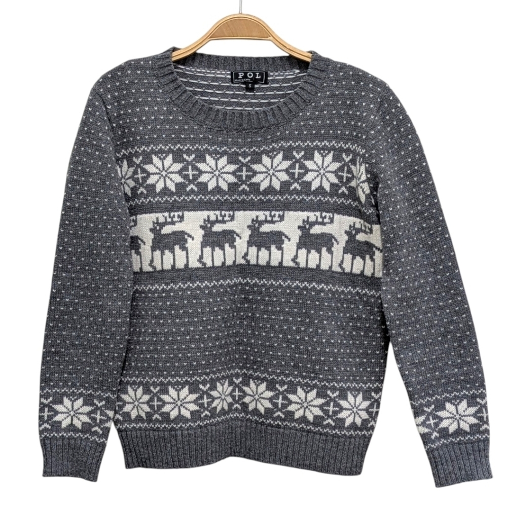 Pol Reindeer Snowflake Festive Holiday Christmas CabinLodge Sweater Small